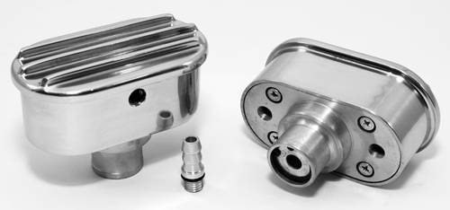 Satin Finned Oval Aluminum Valve Cover Breather & PCV Valve Combo – Nostalgia Style – SUPER SUNNY